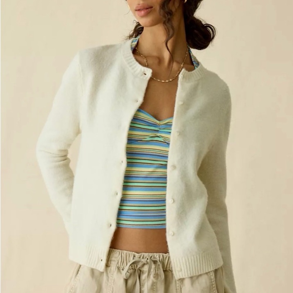Urban Outfitters Cream Button-Front Crewneck Cardigan